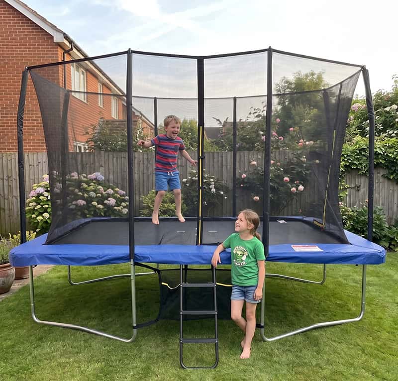 Mako Max 7x10ft Rectangular Trampoline with Safety Enclosure Blue - Free Ladder & Shoe Tidy