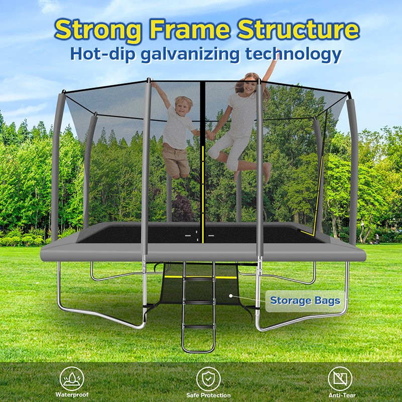 Maxo Max 8x12ft Rectangular Trampoline with Safety Enclosure Grey – Free Ladder & Shoe Tidy - Image 5