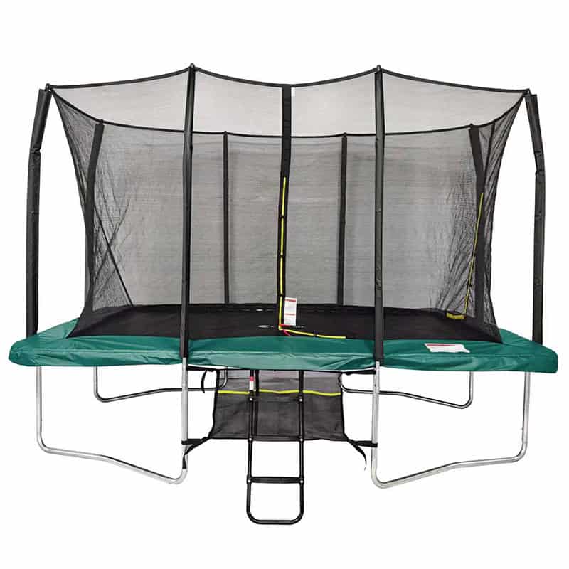 8x12ft Rectangular Trampoline with Safety Enclosure Green – Free Ladder & Shoe Tidy