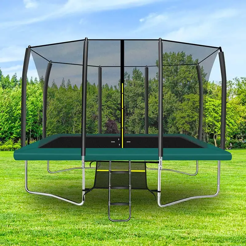 9x14ft Rectangular Trampoline with Safety Enclosure Green – Free Ladder & Shoe Tidy