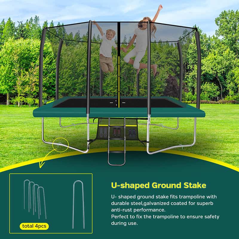 8x12ft Rectangular Trampoline with Safety Enclosure Green – Free Ladder & Shoe Tidy