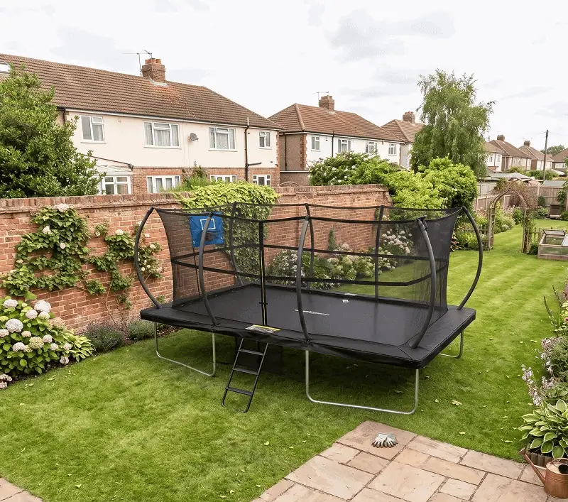 Mako Bounce 9x14ft Rectangular Trampoline with Safety Enclosure Black - Free Ladder Shoe Tidy Anchor Kit Basketball