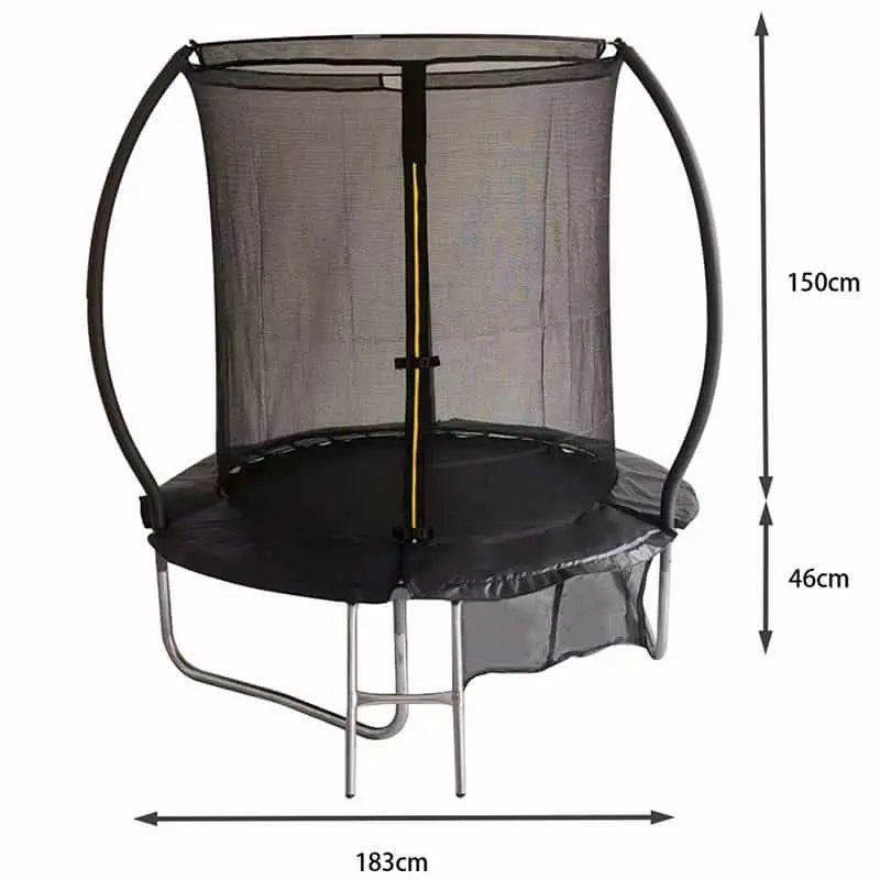 Big Air 6ft Trampoline & Safety Enclosure Free Shoe Tidy & Ladder – Black