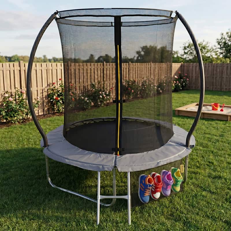Mako 6ft Trampoline & Safety Enclosure Free Shoe Tidy & Ladder – Grey