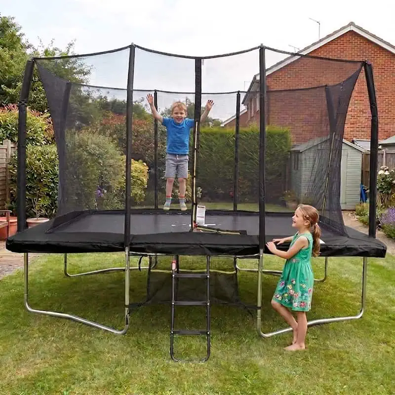 Mako Max 7x10ft Rectangular Trampoline with Safety Enclosure Black - Free Ladder & Shoe Tidy