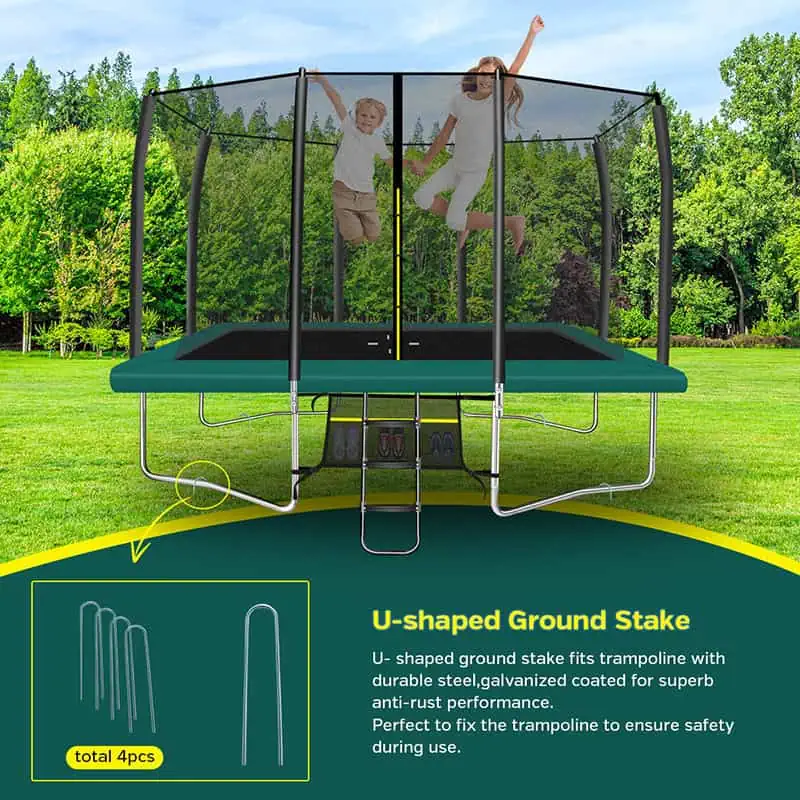 7x10ft Rectangular Trampoline with Safety Enclosure Green - Free Ladder & Shoe Tidy