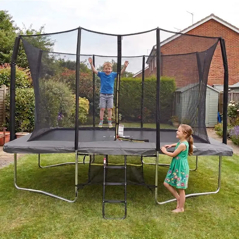7x10ft Rectangular Trampoline with Safety Enclosure Grey - Free Ladder & Shoe Tidy