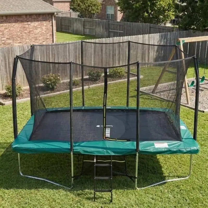 7x10ft Rectangular Trampoline with Safety Enclosure Green - Free Ladder & Shoe Tidy