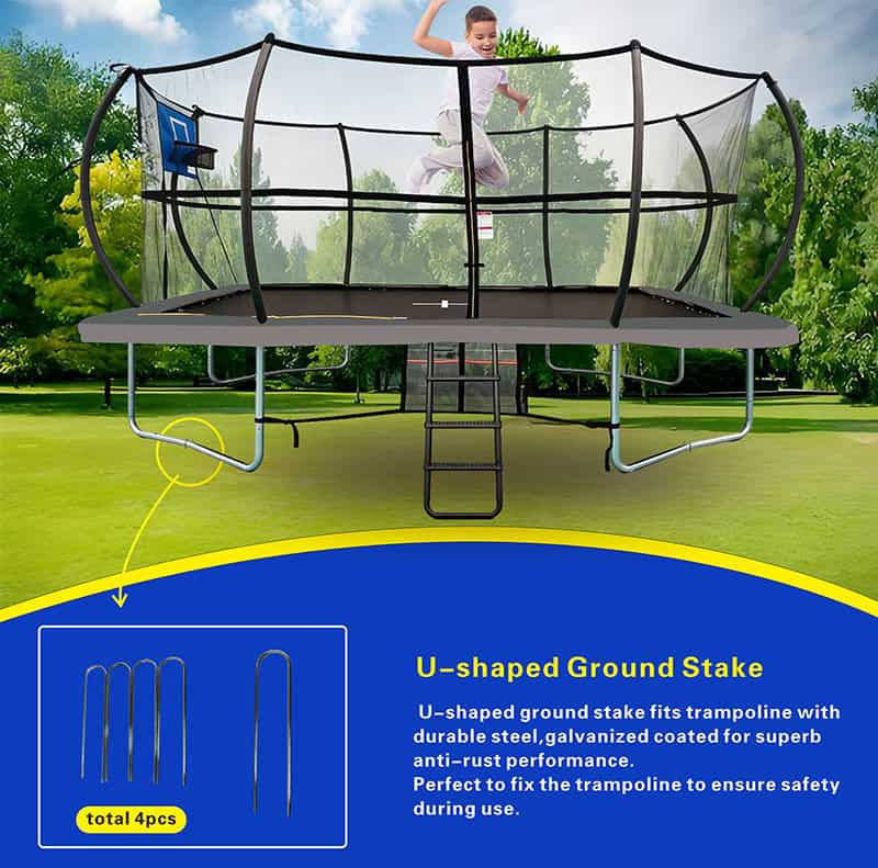 10x17ft Rectangular Trampoline with Safety Enclosure Grey - Free Ladder Shoe Tidy Anchor Kit Basketball