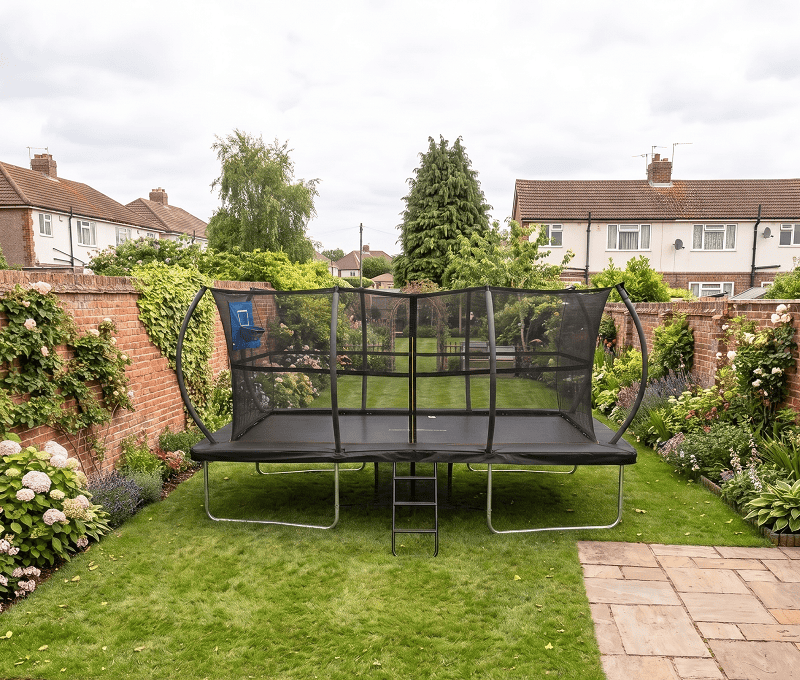 Mako Bounce 9x14ft Rectangular Trampoline with Safety Enclosure Black - Free Ladder Shoe Tidy Anchor Kit Basketball - Image 15