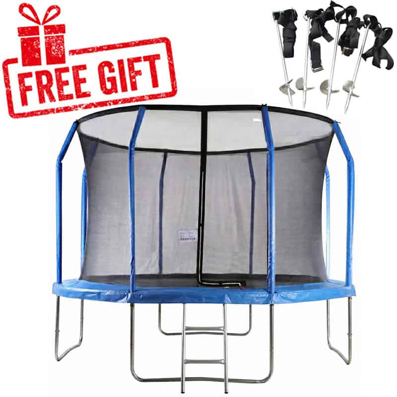 Mako Bounce 12ft Trampoline with Safety Enclosure - Free Ladder & Anchor Kit - Blue
