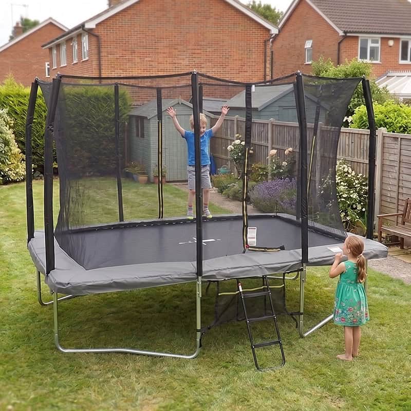 Mako Max 7x10ft Rectangular Trampoline with Safety Enclosure Grey - Free Ladder & Shoe Tidy