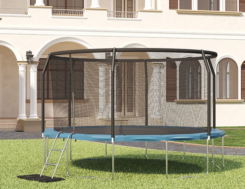 12ft Trampoline with Safety Enclosure Free Ladder Floor Mat & Socks – Black / Blue