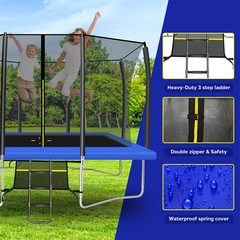 Maxo Max 8x12ft Rectangular Trampoline with Safety Enclosure Blue – Free Ladder & Shoe Tidy - Image 5