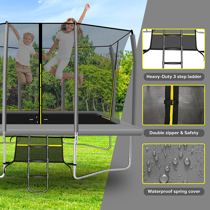 Maxo Max 8x12ft Rectangular Trampoline with Safety Enclosure Grey – Free Ladder & Shoe Tidy - Image 7