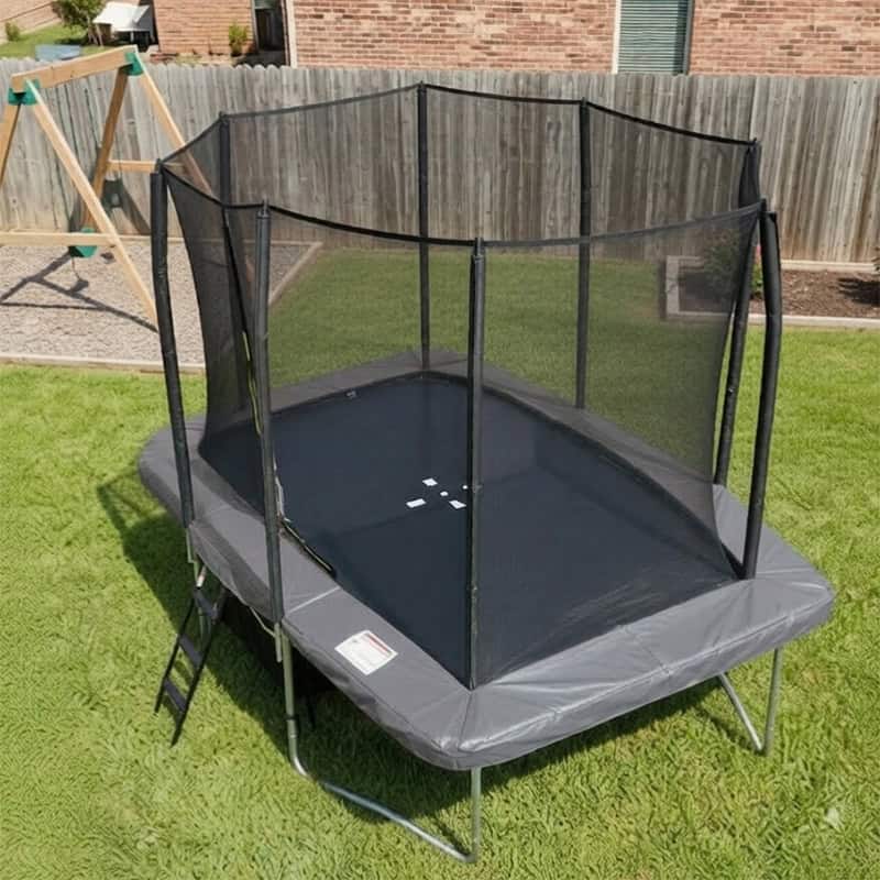 8x12ft Rectangular Trampoline with Safety Enclosure Grey – Free Ladder & Shoe Tidy