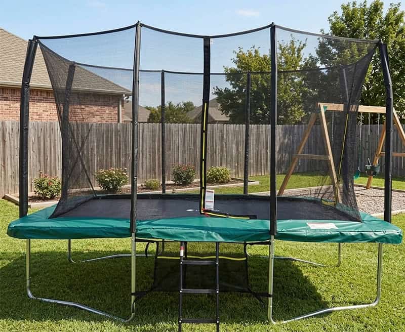 9x14ft Rectangular Trampoline with Safety Enclosure Green – Free Ladder & Shoe Tidy