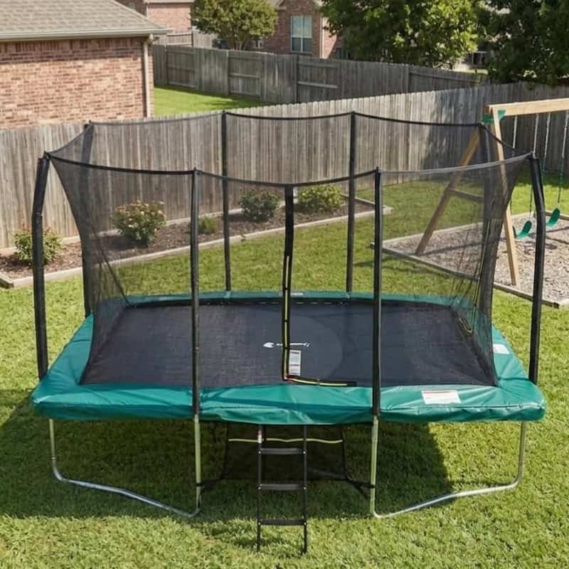 8x12ft Rectangular Trampoline with Safety Enclosure Green – Free Ladder & Shoe Tidy
