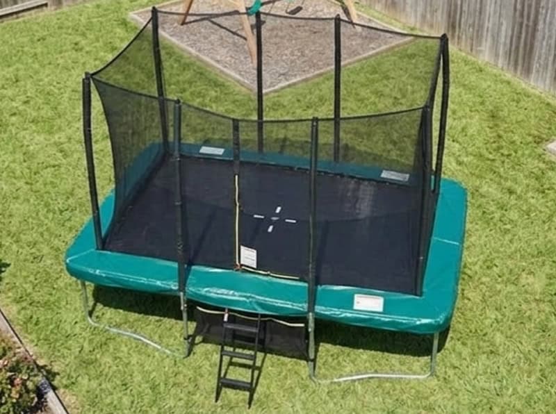 8x12ft Rectangular Trampoline with Safety Enclosure Green – Free Ladder & Shoe Tidy
