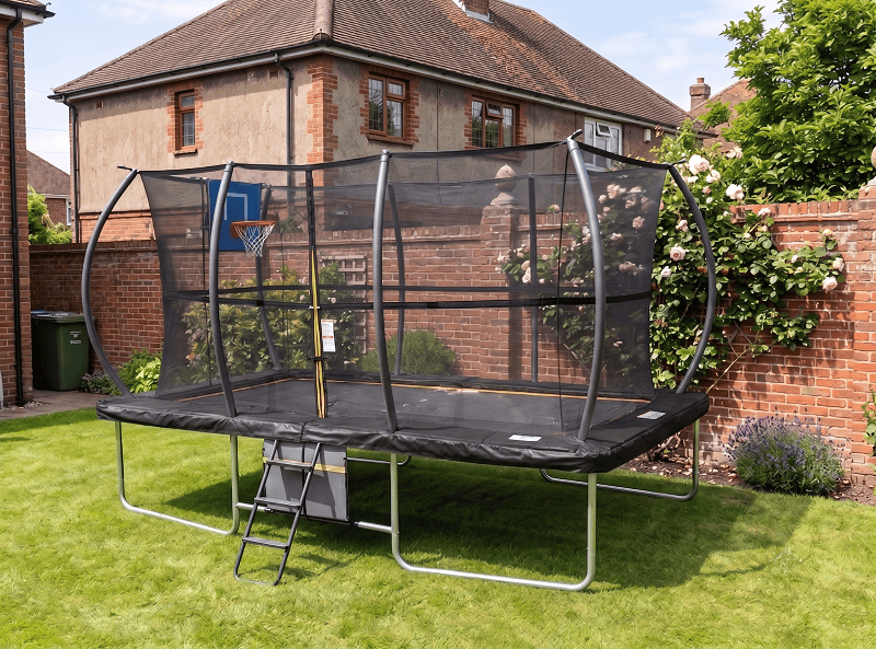 Mako Bounce 8x12ft Rectangular Trampoline with Safety Enclosure Black - Free Ladder Shoe Tidy Anchor Kit Basketball