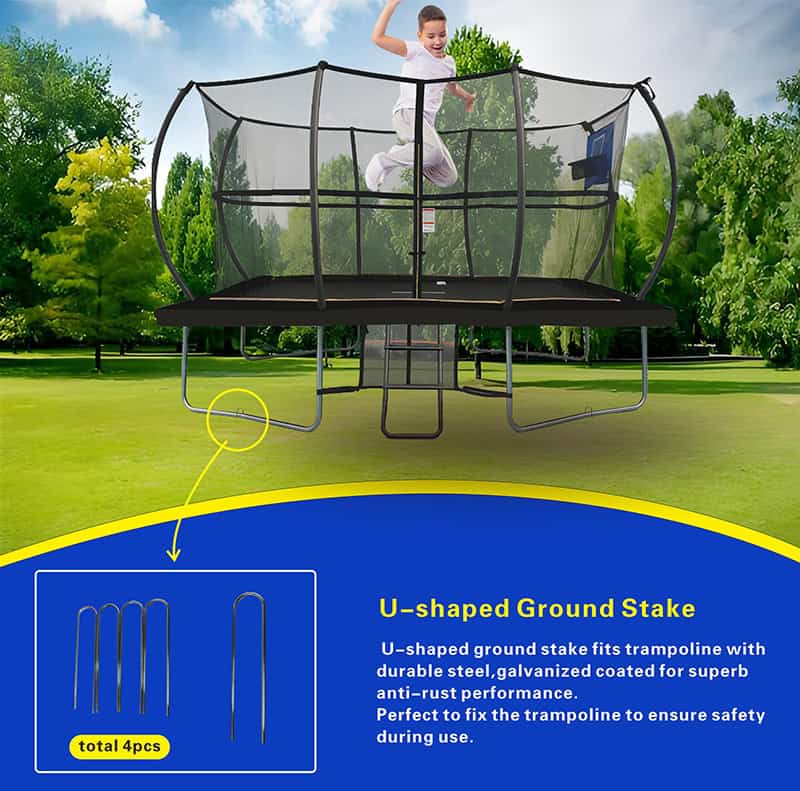 5x7ft Rectangular Trampoline with Safety Enclosure Black - Free Ladder Shoe Tidy Anchor Kit Basketball