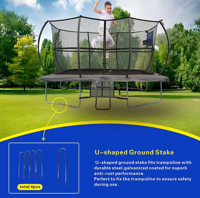 5x7ft Rectangular Trampoline with Safety Enclosure Grey - Free Ladder Shoe Tidy Anchor Kit Basketball