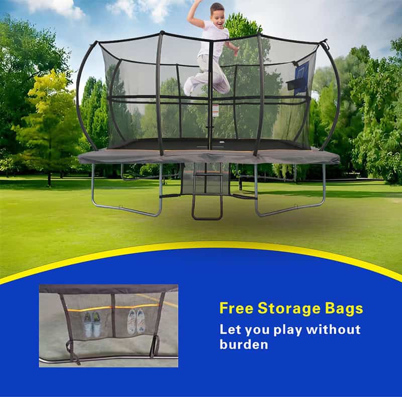 5x7ft Rectangular Trampoline with Safety Enclosure Grey - Free Ladder Shoe Tidy Anchor Kit Basketball