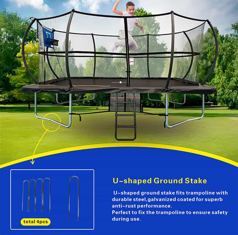 8x12ft Rectangular Trampoline with Safety Enclosure Black - Free Ladder Shoe Tidy Anchor Kit Basketball
