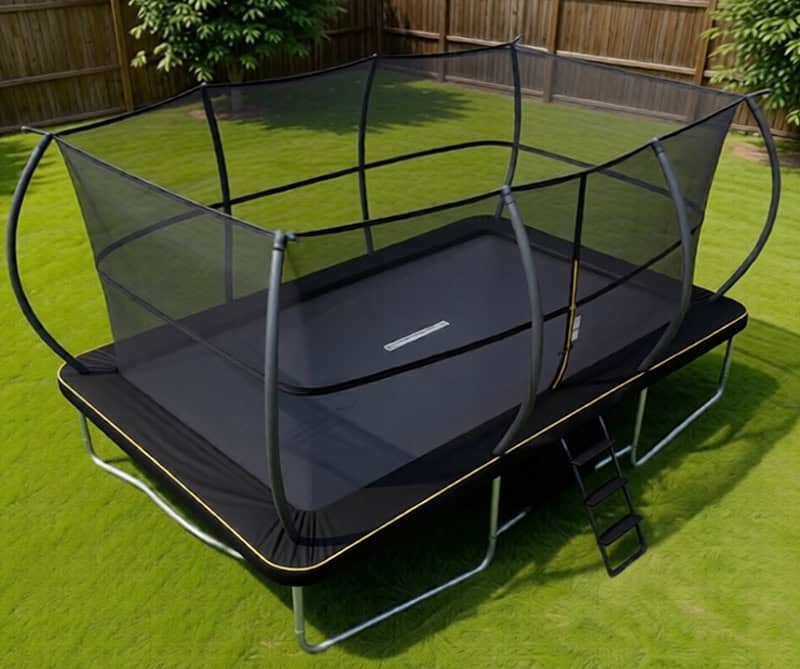 8x12ft Rectangular Trampoline with Safety Enclosure Black - Free Ladder Shoe Tidy Anchor Kit Basketball