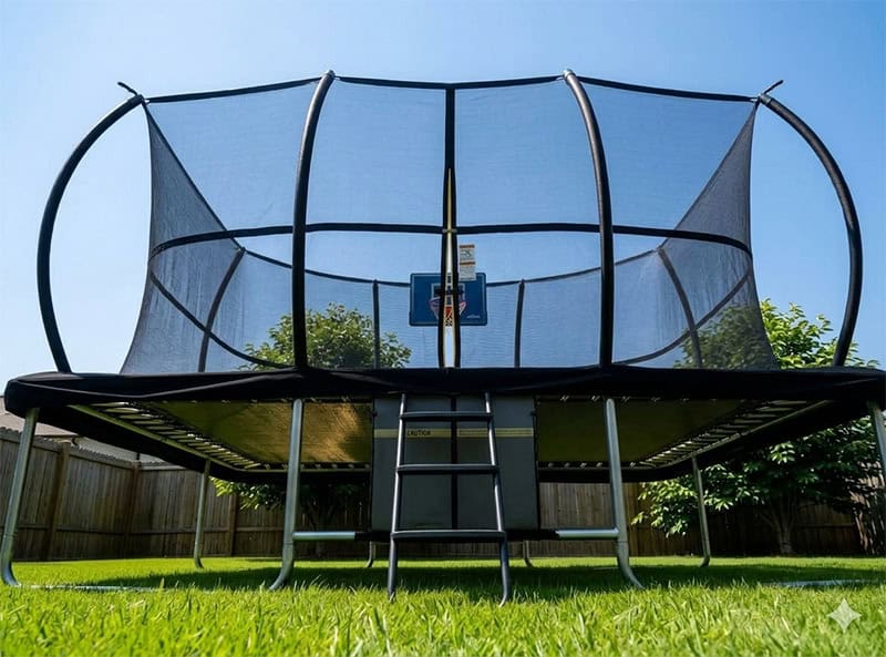 8x12ft Rectangular Trampoline with Safety Enclosure Black - Free Ladder Shoe Tidy Anchor Kit Basketball
