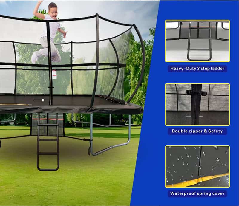 8x12ft Rectangular Trampoline with Safety Enclosure Black - Free Ladder Shoe Tidy Anchor Kit Basketball
