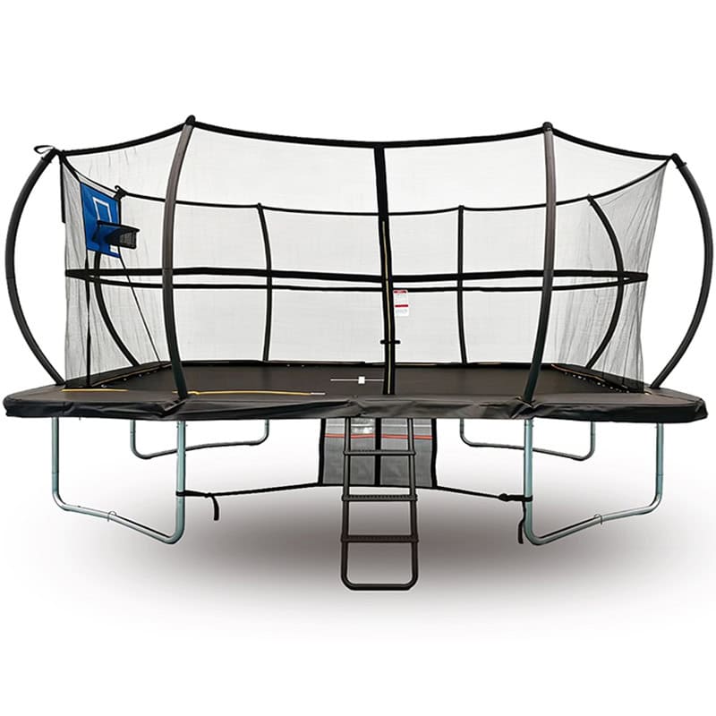 8x12ft Rectangular Trampoline with Safety Enclosure Black - Free Ladder Shoe Tidy Anchor Kit Basketball