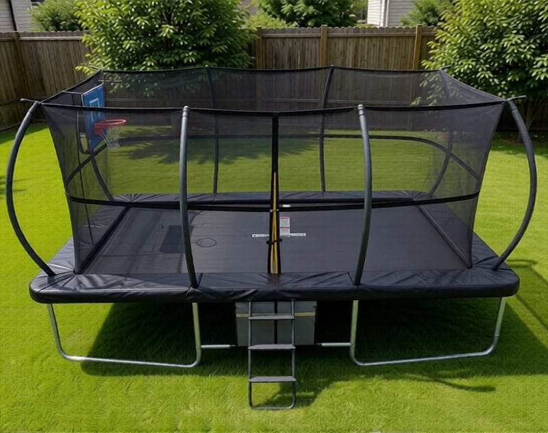 8x12ft Rectangular Trampoline with Safety Enclosure Black - Free Ladder Shoe Tidy Anchor Kit Basketball