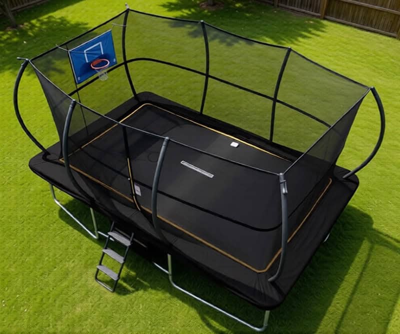 8x12ft Rectangular Trampoline with Safety Enclosure Black - Free Ladder Shoe Tidy Anchor Kit Basketball