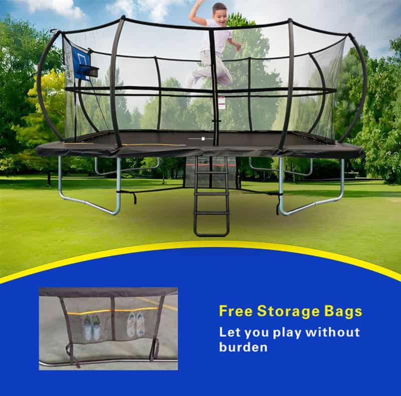 8x12ft Rectangular Trampoline with Safety Enclosure Black - Free Ladder Shoe Tidy Anchor Kit Basketball