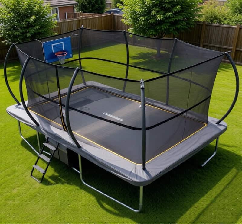 Mako Bounce 9x14ft Rectangular Trampoline with Safety Enclosure Grey - Free Ladder Shoe Tidy Anchor Kit Basketball - Image 9