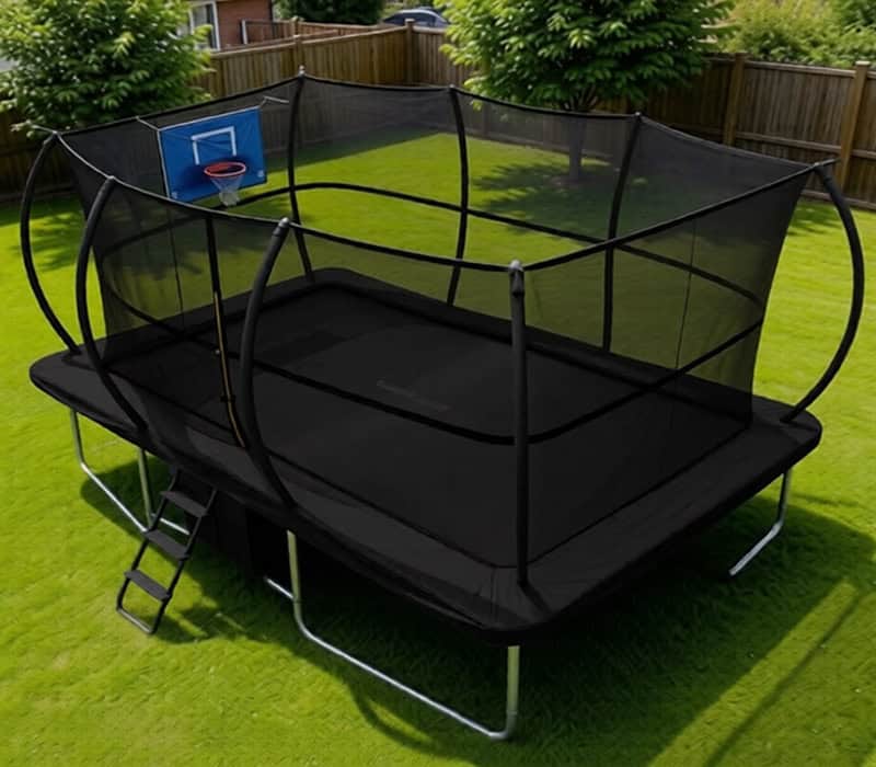 Mako Bounce 8x12ft Rectangular Trampoline with Safety Enclosure Black - Free Ladder Shoe Tidy Anchor Kit Basketball - Image 16