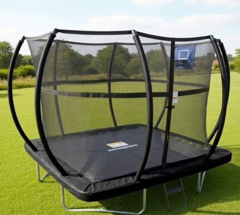 Mako Bounce 5x7ft Rectangular Trampoline with Safety Enclosure Black - Free Ladder Shoe Tidy Anchor Kit Basketball - Image 4
