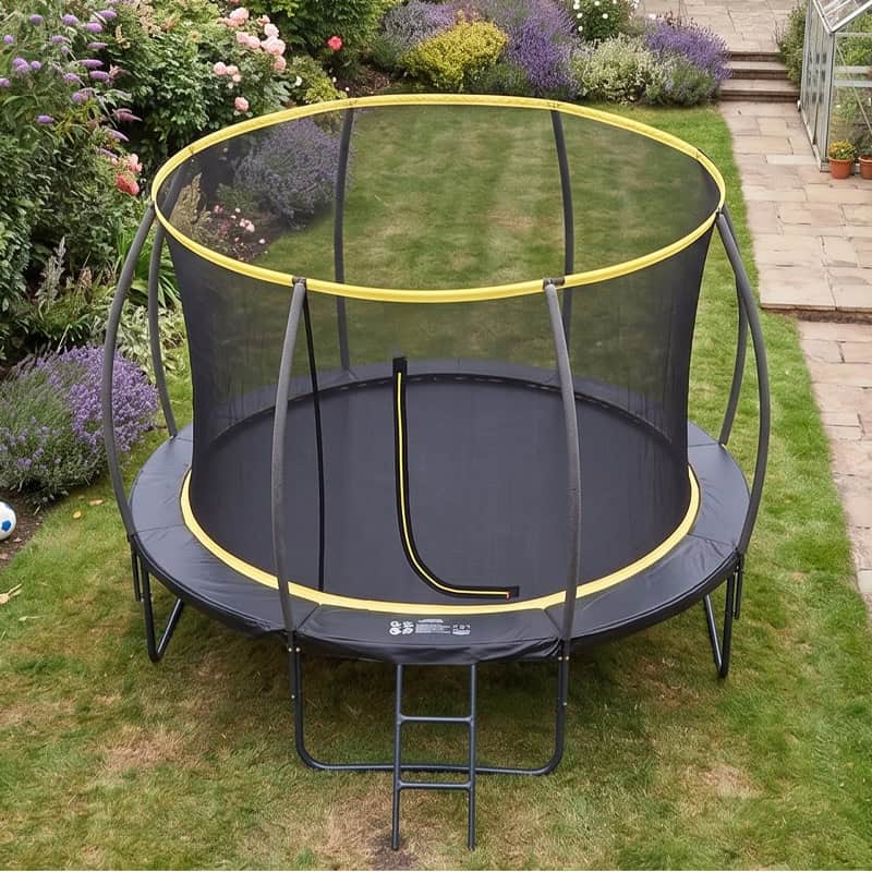 Mako Orbit 12ft Powder Coated Trampoline with Safety Enclosure Free Ladder Cover & Anchor Kit