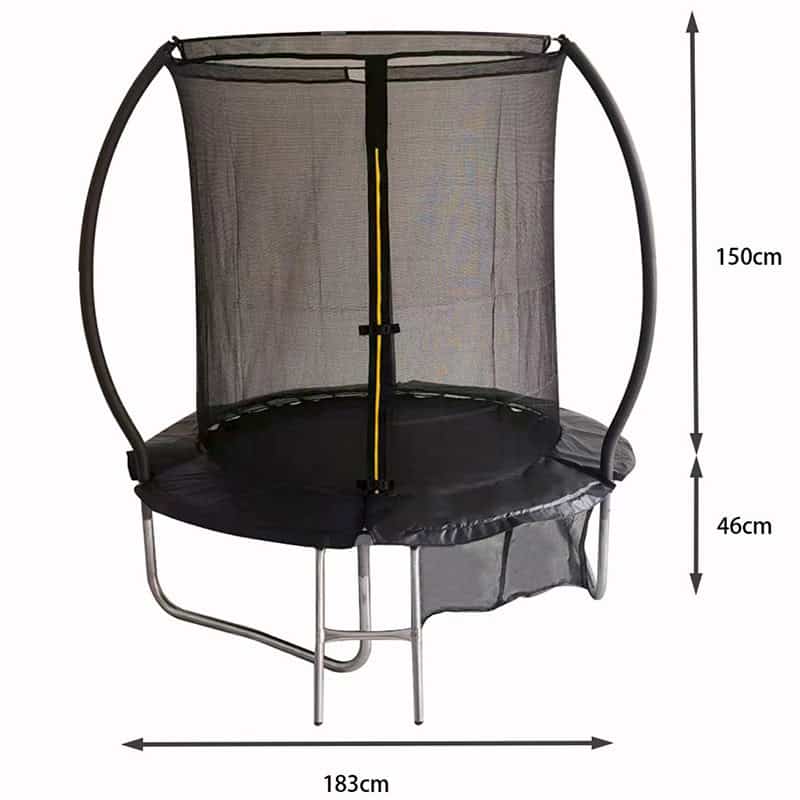 Big Air 6ft Trampoline & Safety Enclosure Free Shoe Tidy & Ladder – Black