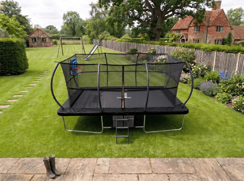 Mako 10x17ft Rectangular Trampoline with Safety Enclosure Black - Free Ladder Shoe Tidy Anchor Kit Basketball