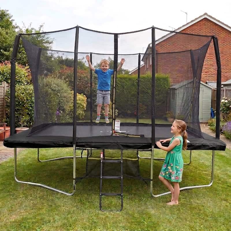 Maxo Max 8x12ft Rectangular Trampoline with Safety Enclosure Black – Free Ladder & Shoe Tidy