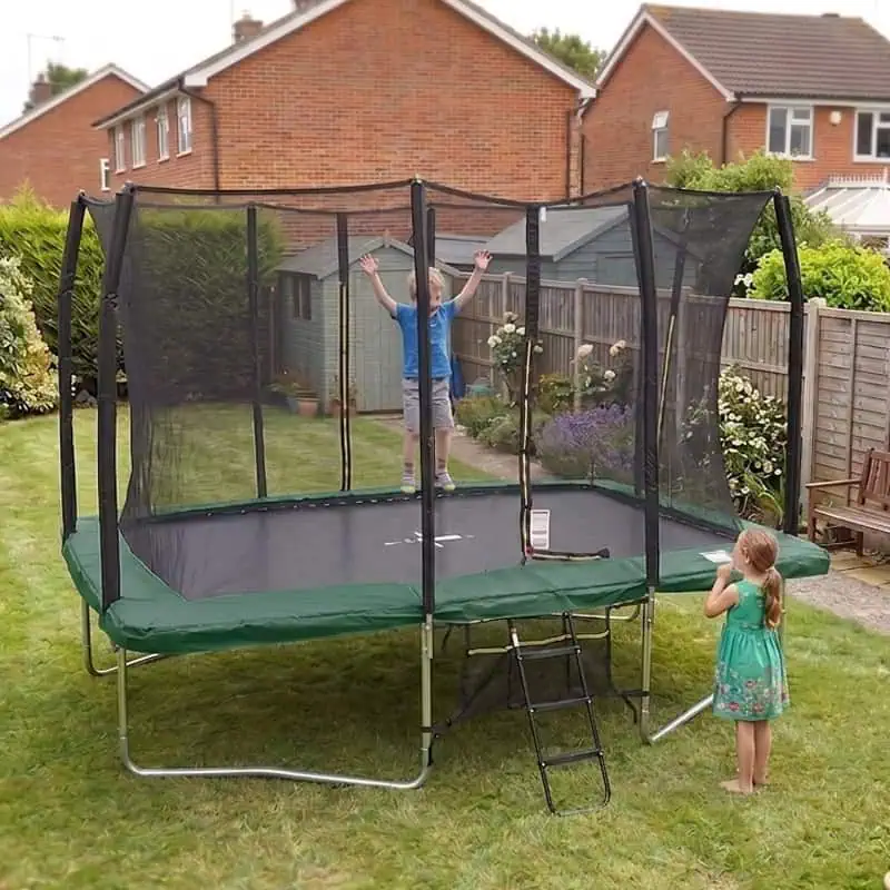 Mako Max 7x10ft Rectangular Trampoline with Safety Enclosure Green - Free Ladder & Shoe Tidy