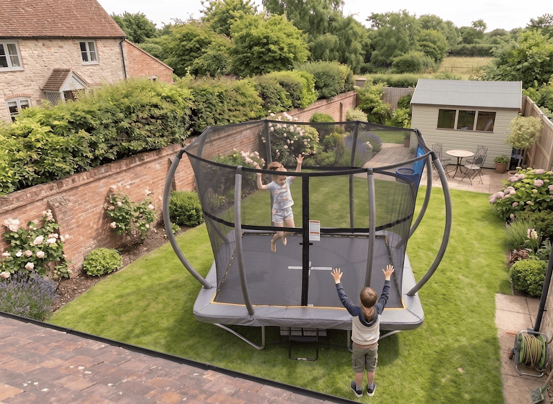 Mako Bounce 5x7ft Rectangular Trampoline with Safety Enclosure Grey - Free Ladder Shoe Tidy Anchor Kit Basketball - Image 12