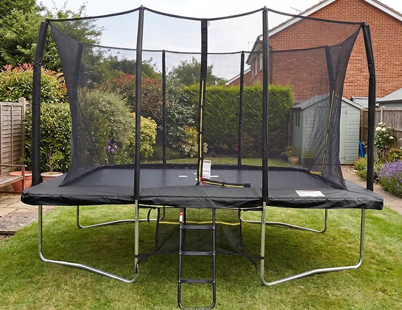 7x10ft Rectangular Trampoline with Safety Enclosure Black - Free Ladder & Shoe Tidy