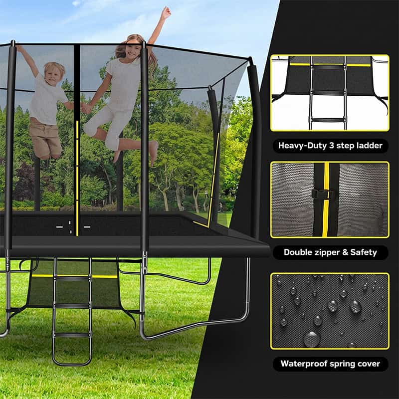 7x10ft Rectangular Trampoline with Safety Enclosure Black - Free Ladder & Shoe Tidy