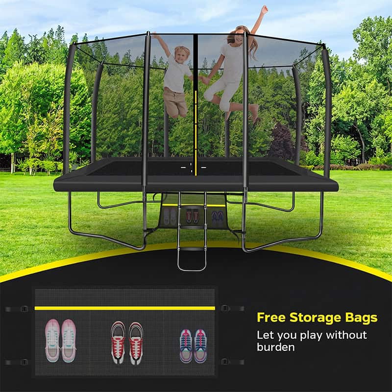 7x10ft Rectangular Trampoline with Safety Enclosure Black - Free Ladder & Shoe Tidy