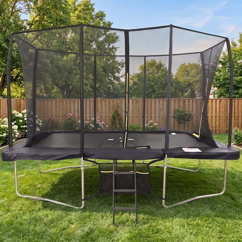 7x10ft Rectangular Trampoline with Safety Enclosure Black - Free Ladder & Shoe Tidy