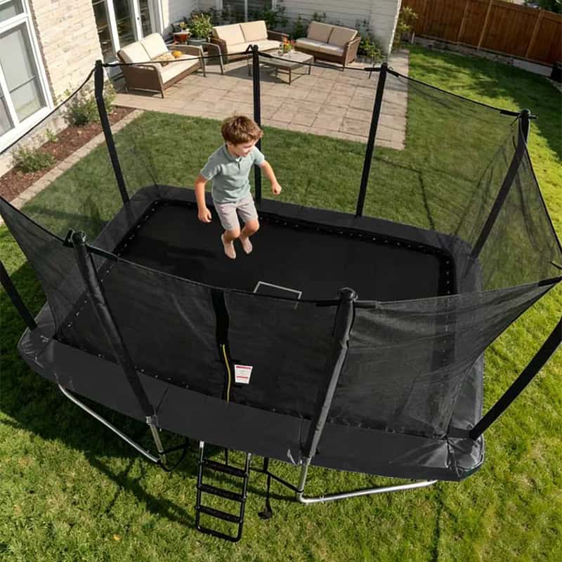8x12ft Rectangular Trampoline with Safety Enclosure Black – Free Ladder & Shoe Tidy