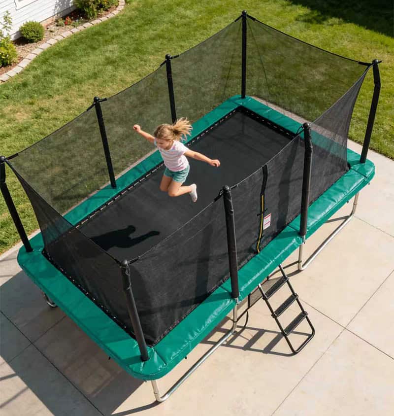 7x10ft Rectangular Trampoline with Safety Enclosure Green - Free Ladder & Shoe Tidy